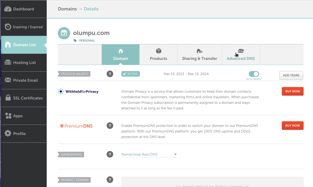 domain settings